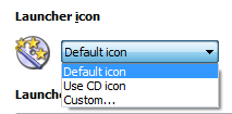 Select autorun launcher icon: default, the same as selected for CD and custom